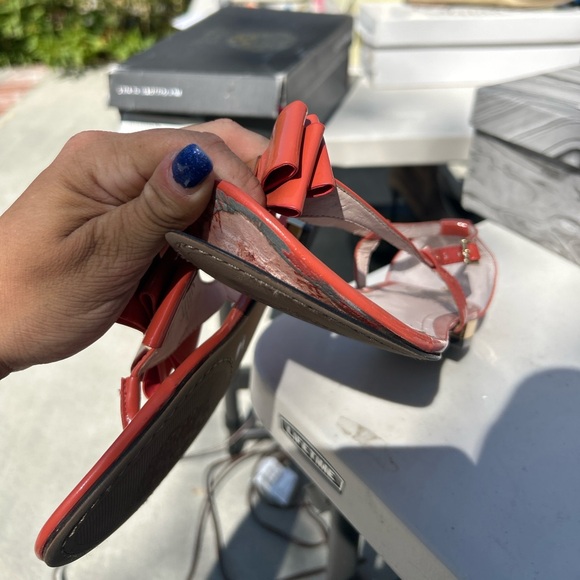 PRICE REDUCED | Cow Patent Leather Heeled Sandals in Coral Reef - Picture 6 of 7